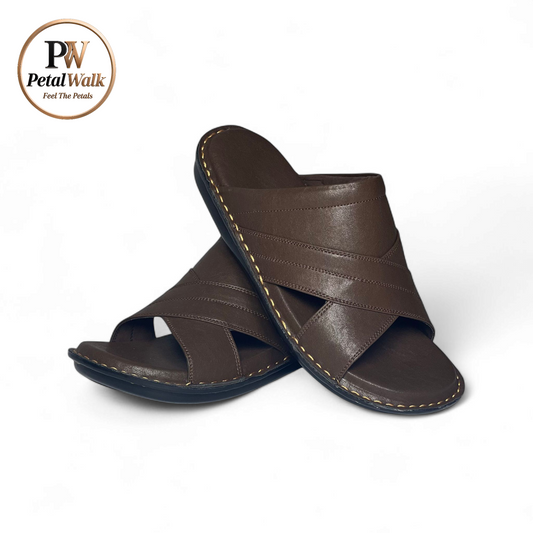 Chocolate Brown Heritage Cross Collar Handmade Slippers