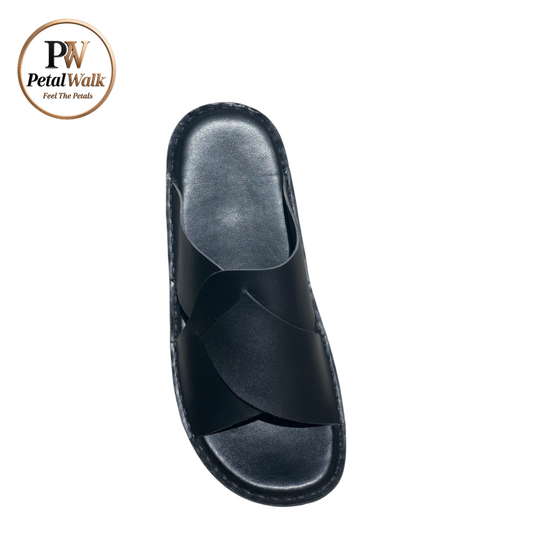 Jet Black Elite Cross Strap Handmade Slippers