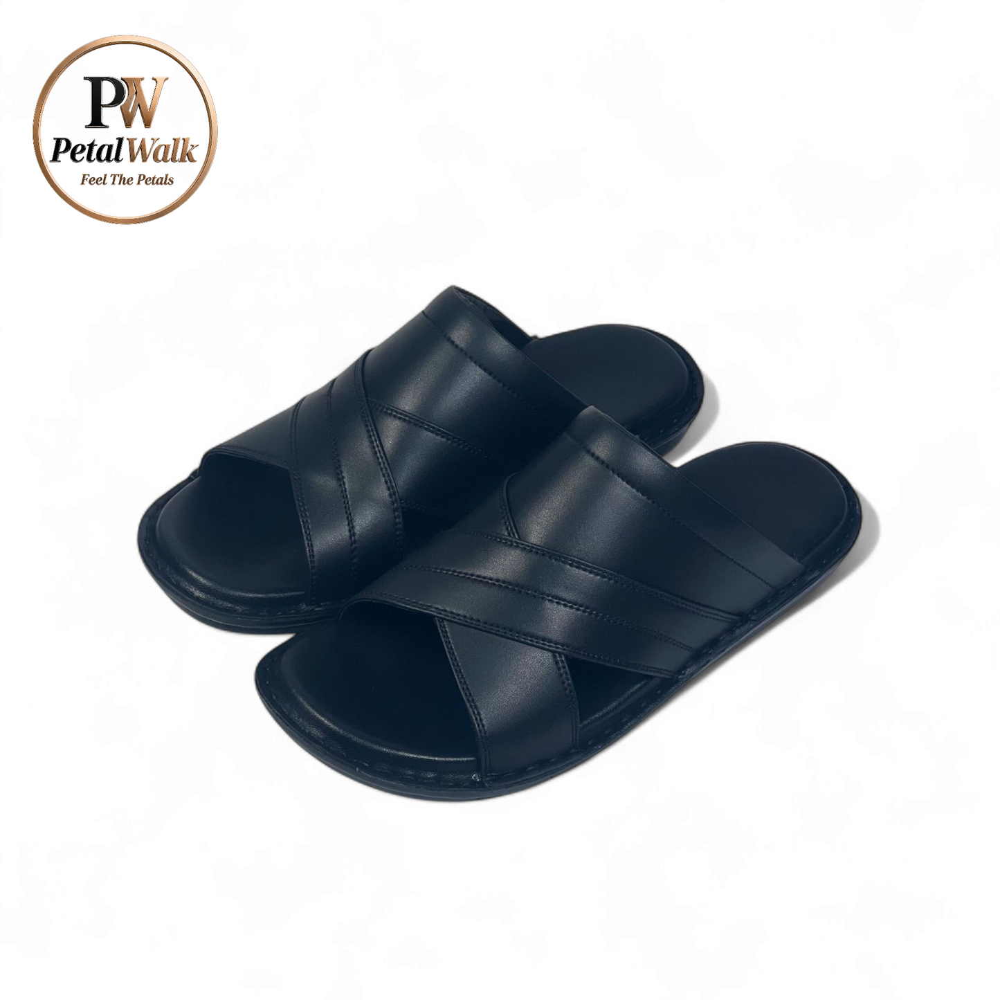 Jet Black Heritage Cross Collar Handmade Slippers