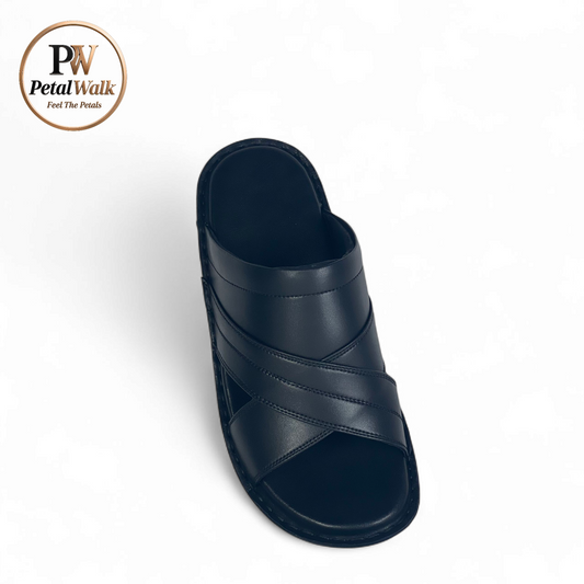 Jet Black Heritage Cross Collar Handmade Slippers