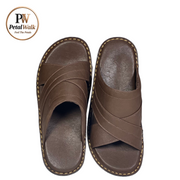Chocolate Brown Heritage Cross Collar Handmade Slippers