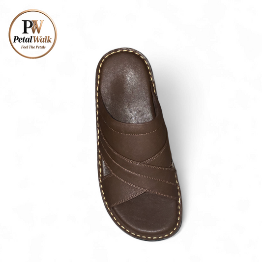 Chocolate Brown Heritage Cross Collar Handmade Slippers