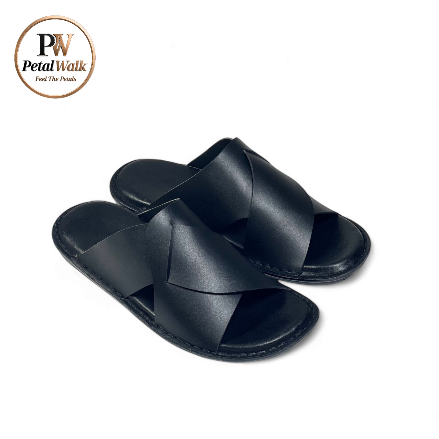 Jet Black Elite Cross Strap Handmade Slippers