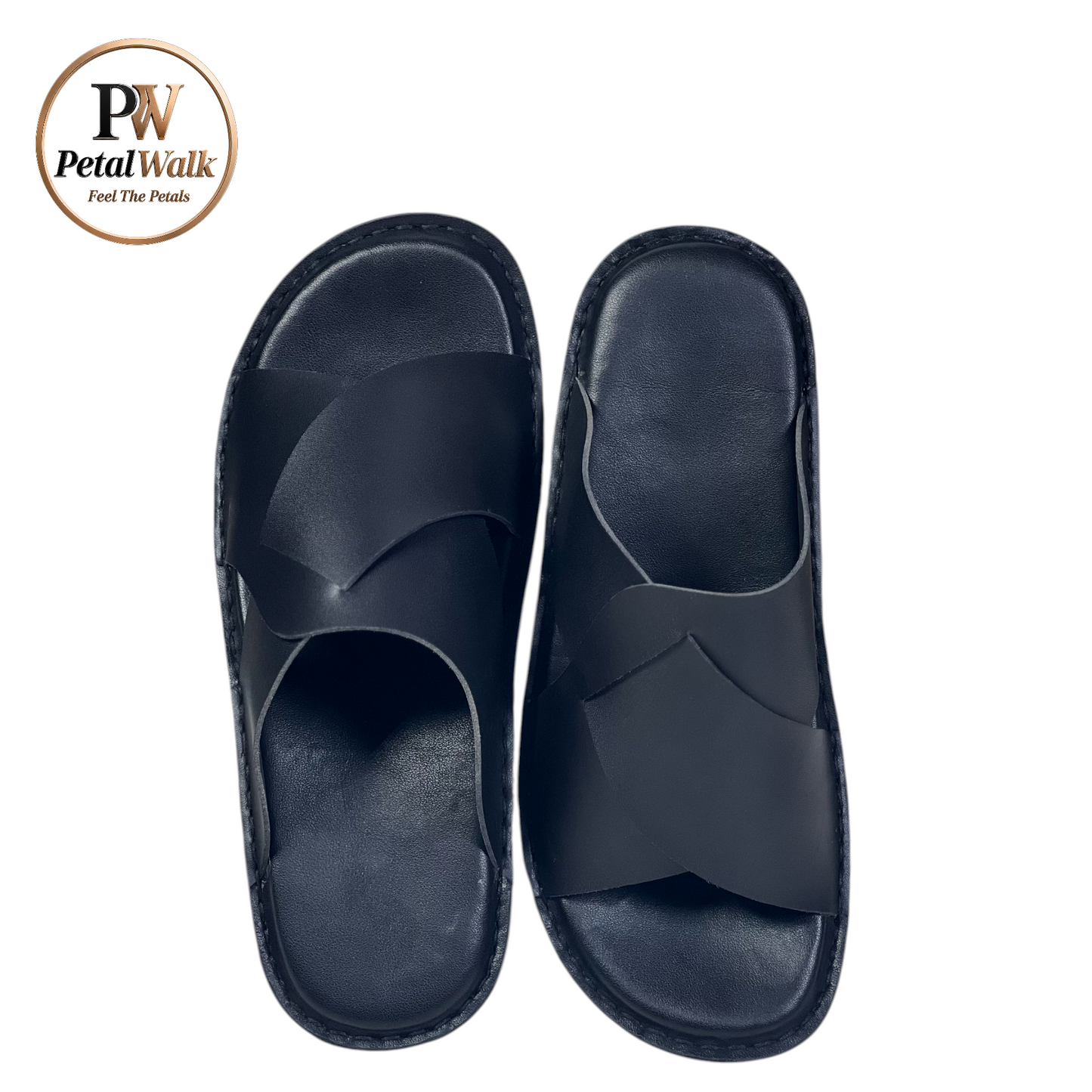 Jet Black Elite Cross Strap Handmade Slippers