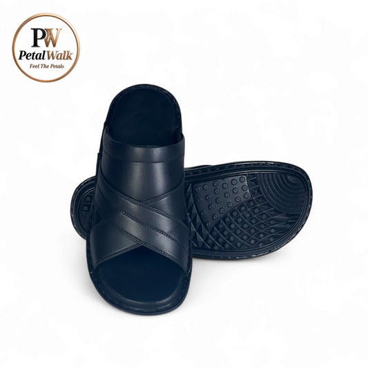 Jet Black Heritage Cross Collar Handmade Slippers